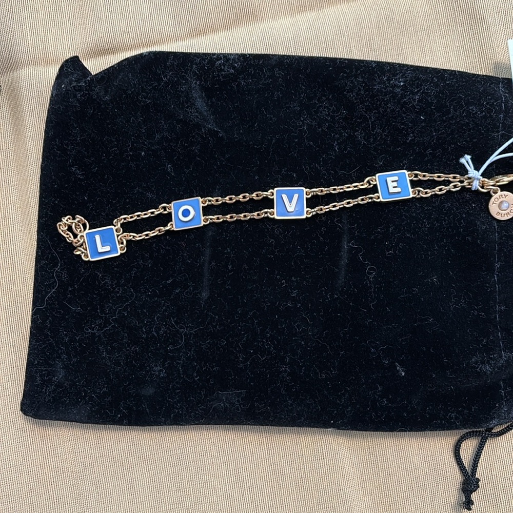 Tory Burch LOVE blue enamel goldtone  7” bracelet